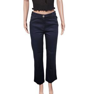 Women High waist wide leg elastic waist navy blue pants M
